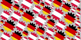 德国和奥地利国旗齿轮纺纱背景