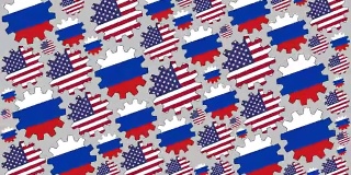 美国和俄罗斯国旗齿轮旋转背景