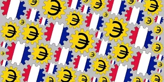 法国国旗和欧元标志齿轮旋转背景缩小