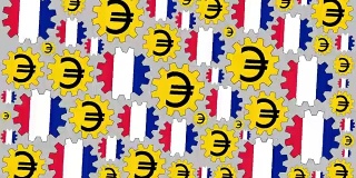 法国国旗和欧元标志齿轮旋转背景