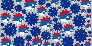 欧洲和斯洛文尼亚国旗齿轮纺纱背景