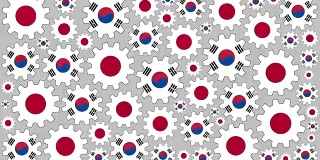 日本和韩国国旗齿轮旋转背景