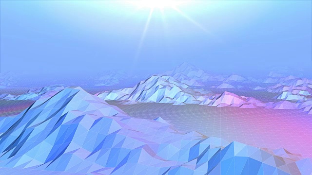 低聚山景的三维动画抽象。循环的背景。