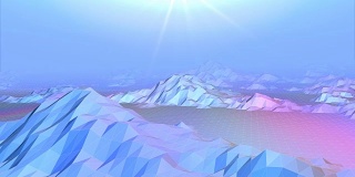 低聚山景的三维动画抽象。循环的背景。