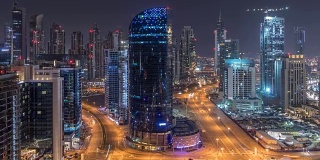 迪拜商业湾塔夜间延时空中