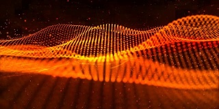 抽象的金色波粒子流和光运动背景