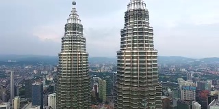 Petronas twin towers view from drone