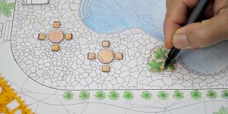 景观设计师为度假村设计后院游泳池计划