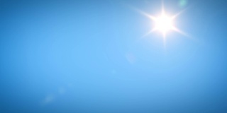 在延时中，普通的太阳闪耀着穿过清澈的蓝天。使用Flares的3d动画。自然和天气概念。