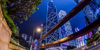 中国银行在香港中环商务区的夜景