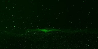 黑色的深绿色背景是移动与微小的绿色球像粒子。水花飞溅，像波浪穿过波浪。