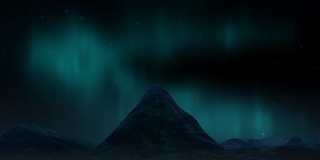 北极光明亮的北极光越过山脉景观。