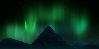北极光明亮的北极光越过山脉景观。