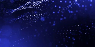 发光粒子的3d渲染作为科幻小说的背景或现代抽象蓝色背景的粒子与景深和散景像vj循环。粒子形成线状和波状结构。7