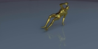 抽象的金色人类形体表演舞蹈，然后收缩。