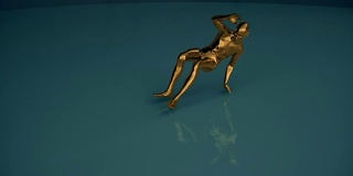 覆盖黄金的人类形体表演舞蹈，然后收缩。