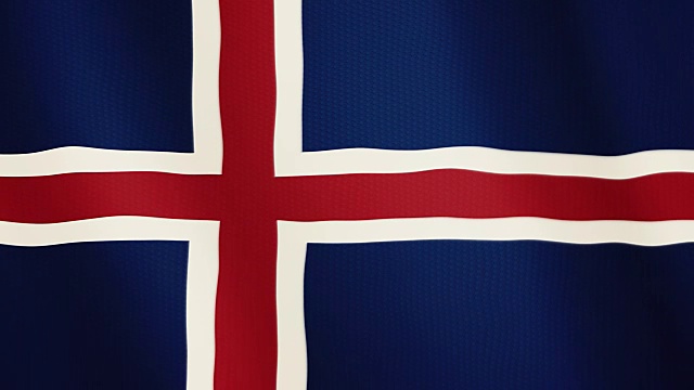 冰岛国旗飘扬的动画。全屏。国家的象征