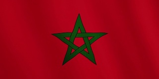 摩洛哥国旗飘扬的动画。全屏。国家的象征