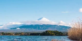 T/L TD富士山对蓝天，川口湖，富士山，日本