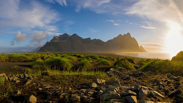 4k time - apse Movie of Beautiful Sunrise Scene in Iceland, Summer Season