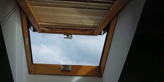 昆虫飞在开着的屋顶窗户，天窗