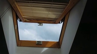 昆虫飞在开着的屋顶窗户，天窗视频素材模板下载
