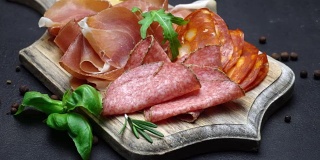 意大利肉盘视频-切成薄片的火腿，香肠和奶酪