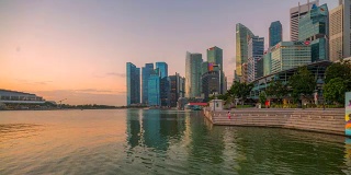 新加坡，4k延时电影之夜至日出新加坡中央商业天际线的场景，新加坡