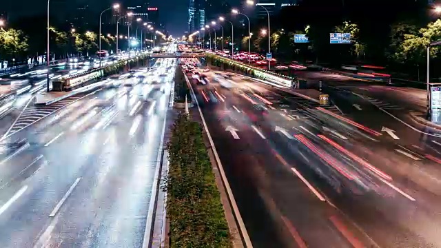 T/L PAN Rush Hour Traffic at Night /北京，中国