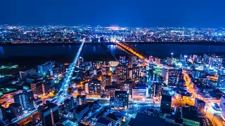 日本大阪城市天际线时间推移。视频素材模板下载