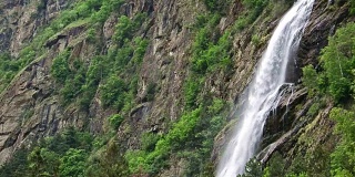 瑞士山区森林中的瀑布