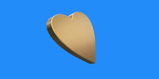 软黄金心旋转动画上的色度键蓝色背景-新的质量独特的爱情浪漫动态视频片段