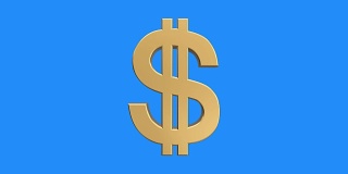 软黄金美元标志旋转动画在蓝色的背景-新的质量独特的金融业务动画动态运动视频片段