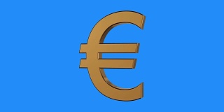 金色欧元标志旋转动画无缝循环在蓝色背景-新的优质独特的金融业务动画动态视频片段