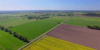 耕地和油菜籽田附近的鸟瞰图在地区Lüchow-Dannenberg在下萨克森州-德国