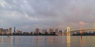 从台场看日落时东京城市景观的时间流逝