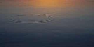 石头在平静的水面上跳跃，美丽的夕阳围绕。