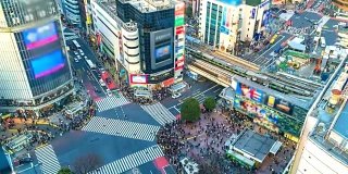 4 k。日本东京涉谷路口鸟瞰图