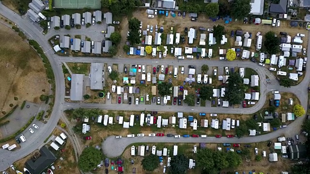 Aerial drone view of campsite in New Zealand