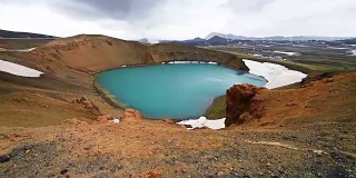 美丽的绿松石色湖火山口，位于冰岛东北部，克拉夫拉地热区附近的Myvatn