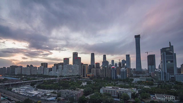 4k -时光流逝——北京中央商务区建筑天际线夜景，中国城市景观