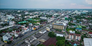 day to night timelapse of Aerial view of Nakhon Ratchasima city or Korat at sunset, Thailand