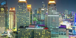 时间推移城市景观CBD鸟瞰图在黄昏曼谷泰国