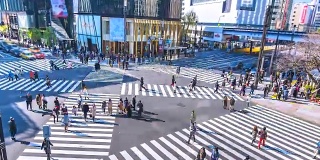 4K，日本东京银座十字路口的交通和人群