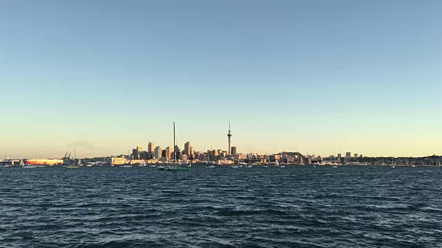 奥克兰城市天际线新西兰日落