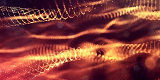 发光粒子的3d渲染循环动画形成摆动线作为摆动的花环作为节日背景或抽象背景的粒子与景深和散景像vj循环。红金23
