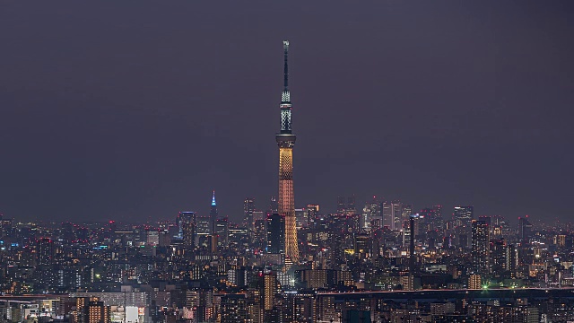 东京，日本，时光流逝——东京的天空树塔，从白天到夜晚