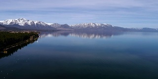 侧盘横跨太浩湖，加利福尼亚完美的蓝色水倒影