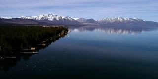 平静的镜像反射沿着蓝色的太浩湖，加利福尼亚山荒野旅游目的地令人惊叹的景观