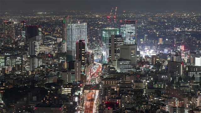 东京，日本，时间推移-涉谷夜从天空树塔中拍摄